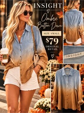 INSIGHT Ombre Button Down Shirt in Blue & Brown Like New